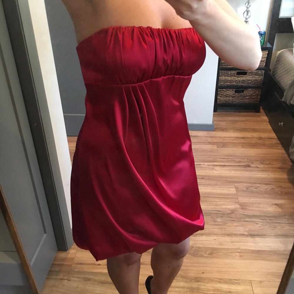 Formal cocktail Red strapless short Satin dress!